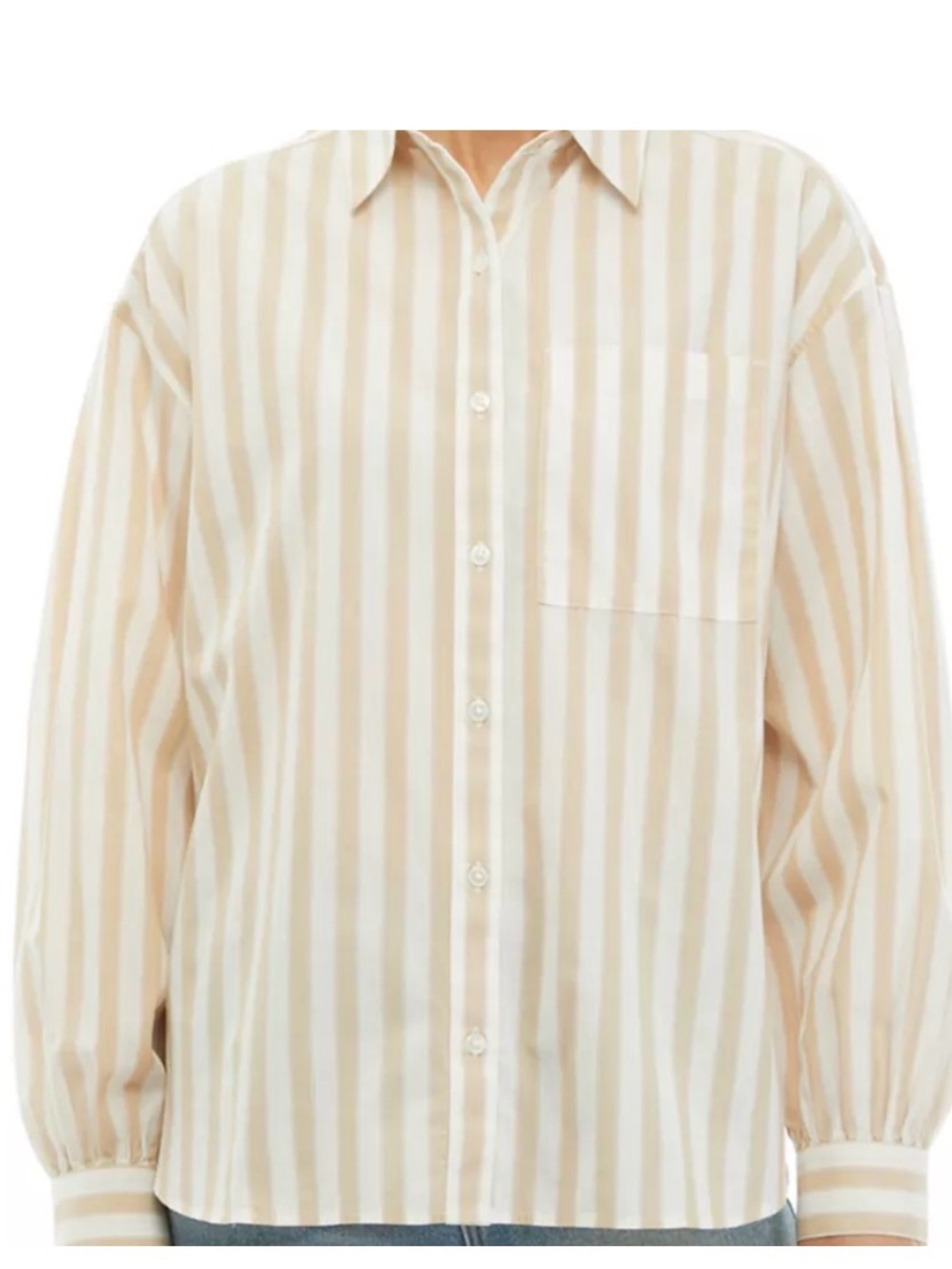 Wonderly Vertical Stripe Button-Down Shirt in Cream and White